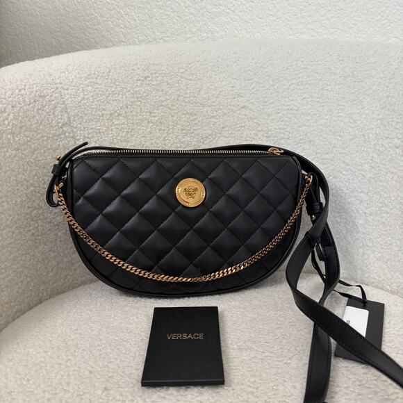 Sale ends 12/13 Versace Black Quilted Crossbody Bag with Gold Chain - Picture 3 of 9